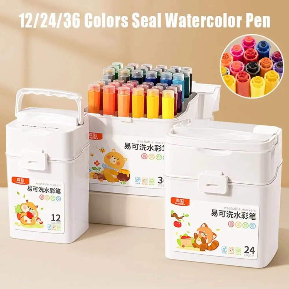 Creative Colored Seal Watercolor Pen Water-soluble 12/24/36 Colors Art Marker Pen Graffiti Painting Brush Students