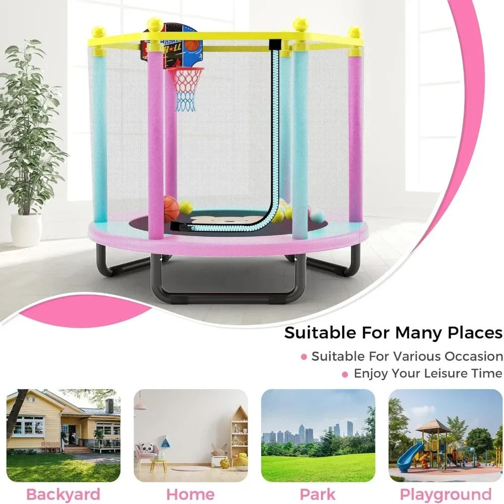 ترامبولين ez مقاس 60 بوصة للأطفال، ترامبولين داخلي وخارجي بطول 5 أقدام مع شبكة حاوية، ترامبولين صغير للأطفال الصغار مع كرة السلة