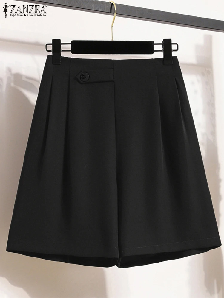 

ZANZEA, летние однотонные рабочие шорты с высокой талией, женские брюки, повседневные свободные широкие брюки, элегантные офисные шорты на пуговицах Palazzo