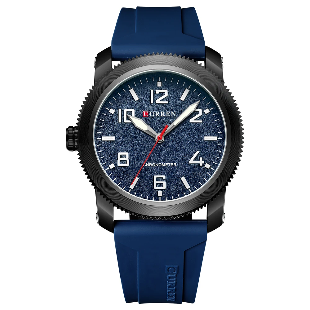 CURREN Casual Watches Simple and Stylish Silicone Strap Case with Gears Design Quartz Wristwatch for Men