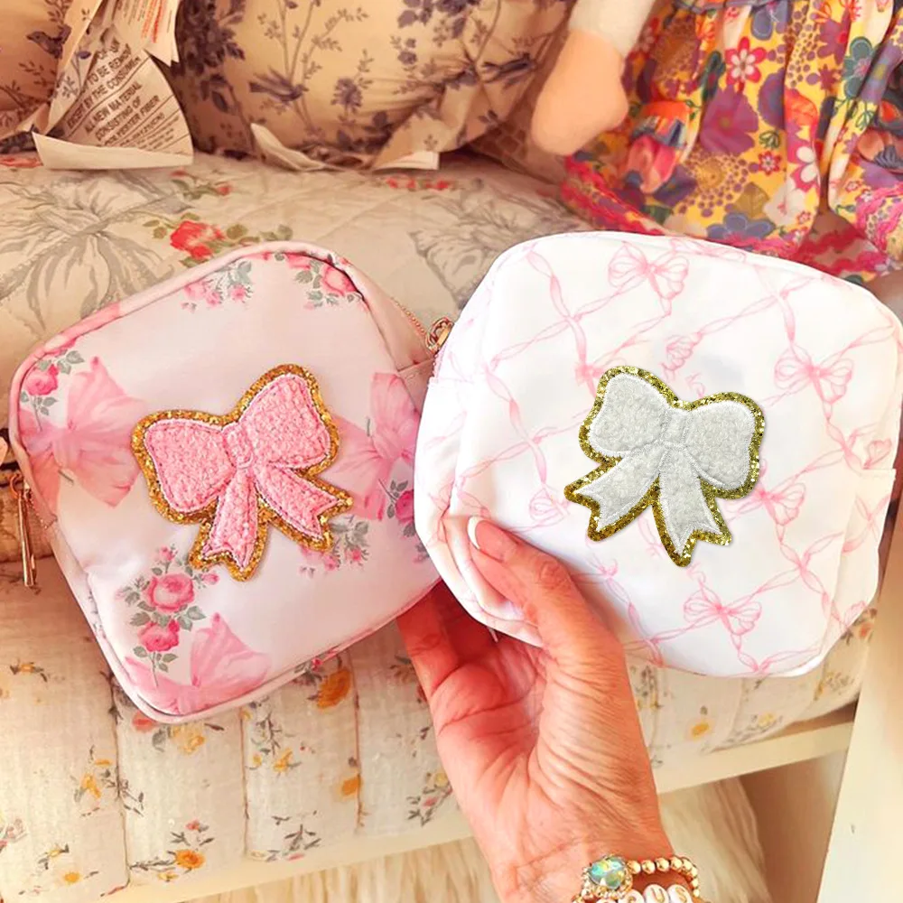 5PCS Bow Cloth Sticker Pink Girl Towel Embroidery Festival Homemade DIY Gift Clothing Sticker Back Glue Ironing