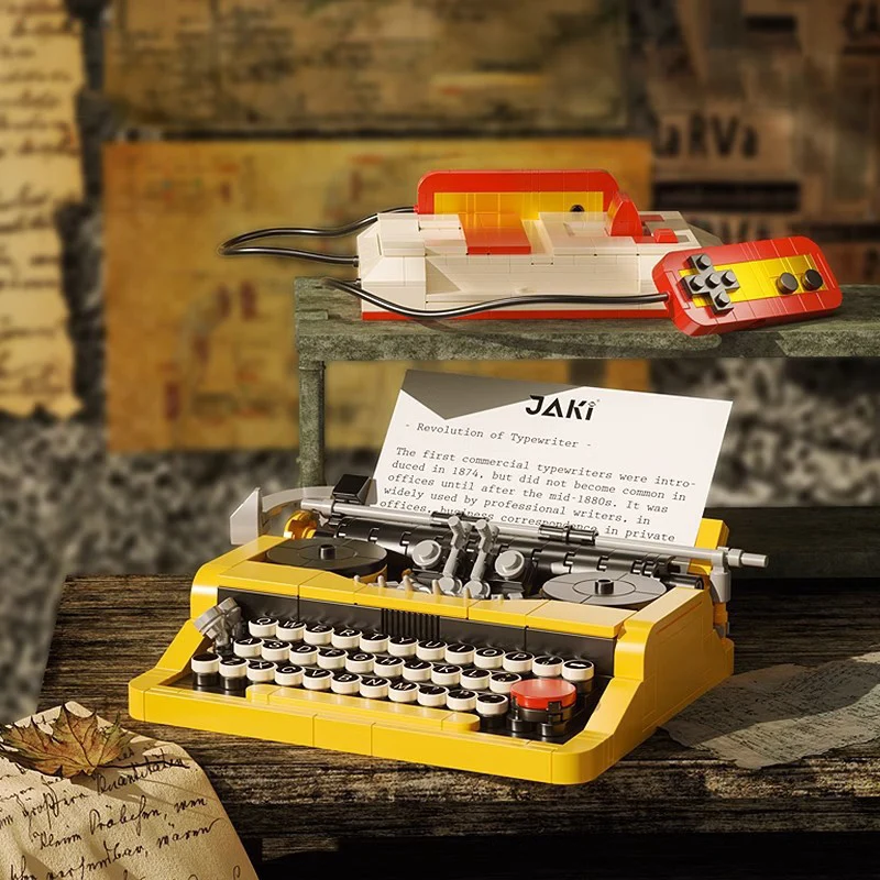 الإبداعية الرجعية آلة الكاتبة الإلكترونية لعبة وحدة التحكم وكمان اللبنات الكلاسيكية اللون التلفزيون كمبيوتر مكتبي لتقوم بها بنفسك الطوب اللعب هدية