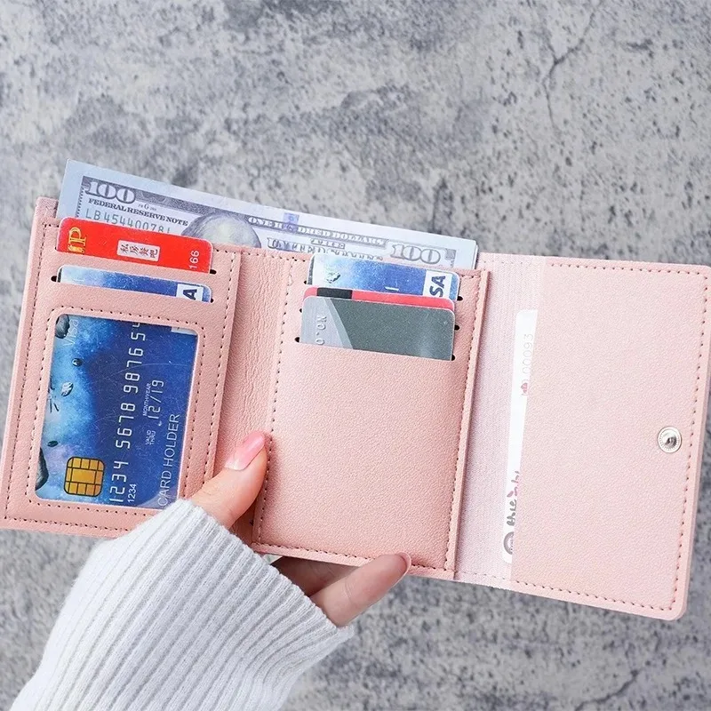 

2025 Women Short Cute Small Wallet with Hasp ID Bank Card Holder for Student Girl Bag Coin Purse Ladies Wallets Cartoon Bag Pink
