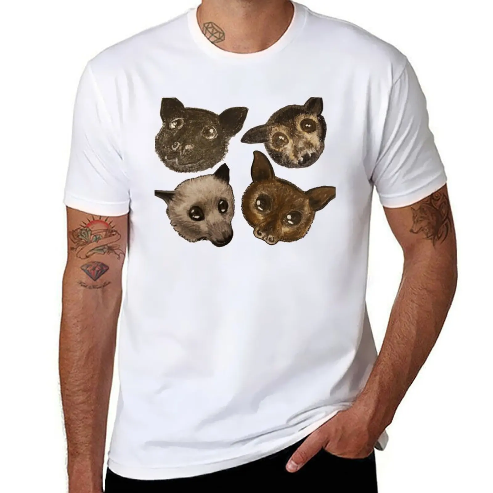 camisas Cuatro camisas gráficas Estampados de especies para hombre t blanco Flying T-Shirt pack t Fox man Bats. camiseta de