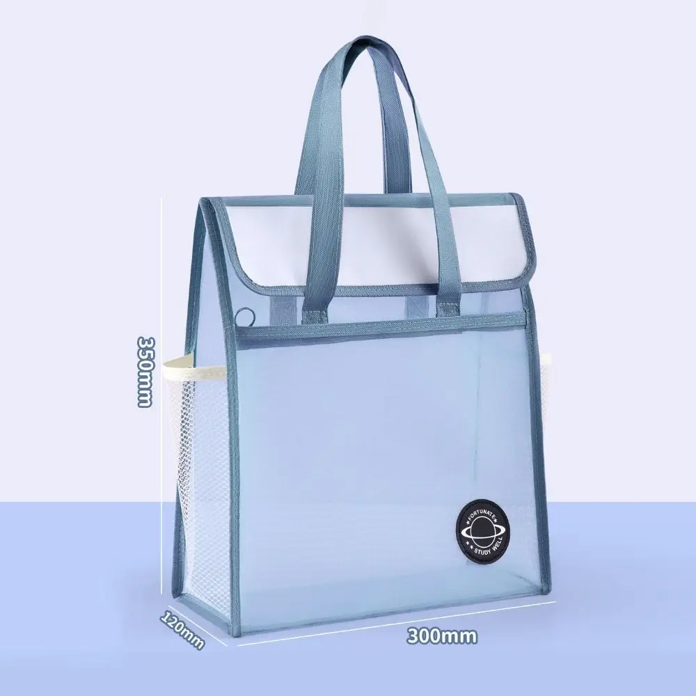 Thickened Material Mesh Hand Book Bag Large Capacity Mesh Design Primary Tutoring Bags Portable Handle Double Layer