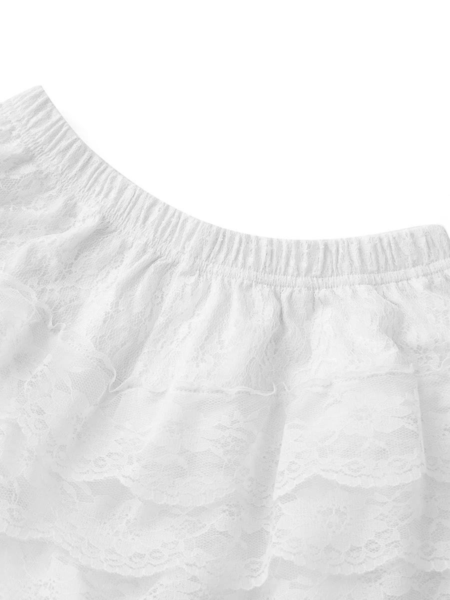 Pantalones cortos con volantes en capas para mujer, bombachos informales de encaje de color sólido con cintura elástica, ropa de Lolita