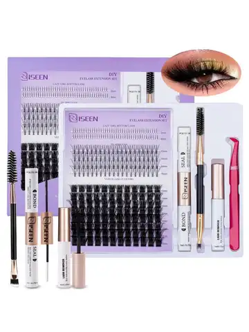 ISEEN DIY Lash Extension Mix Styles Lash Clusters Individual with Bond&Seal Remover Tweezers Lash Brush for Self Application