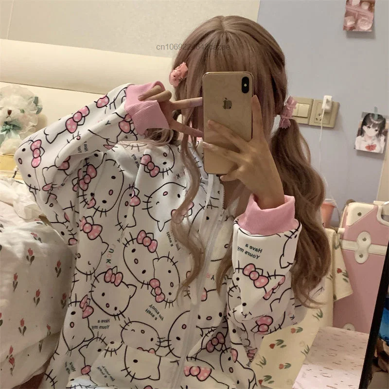 Sanrio Hello Kitty Loose Cartoon Sweater Sister 2022 New Autumn Korean Student Style Hoodie Girl Y2k Cute Fashion Tops For Women