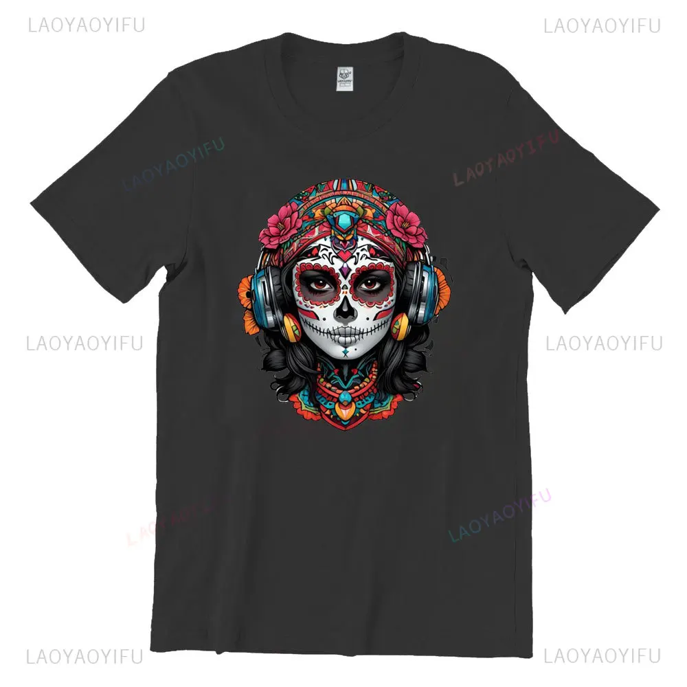 Kaus Day of The Dead Dia De Los Muertos kemeja budaya Meksiko kemeja tengkorak Catrina hadiah Halloween untuk pria hadiah untuk kaus