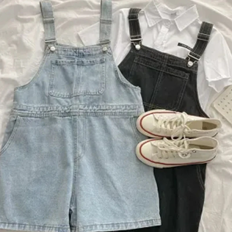 Blue Denim Shorts Female 2024 Summer Loose Wide Leg Shorts Korean Jumpsuit Shorts for Women Streetwear