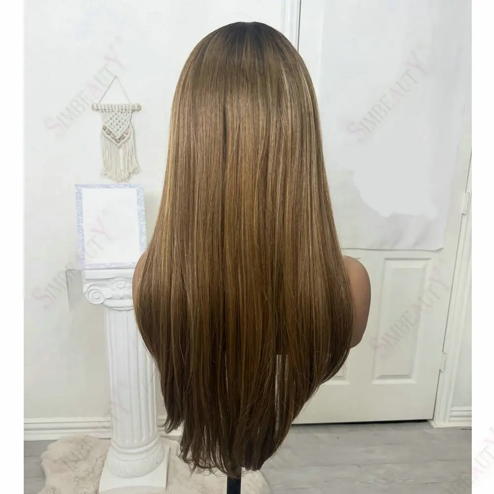 Seidenweiche, glatte Damen-Perücken aus Echthaar, Ombre Goldbraun, 13x4/13x6 Lace-Front-Perücken, brasilianisches Remy-Haar, 360 Lace-Frontal-Perücken – Detail 4