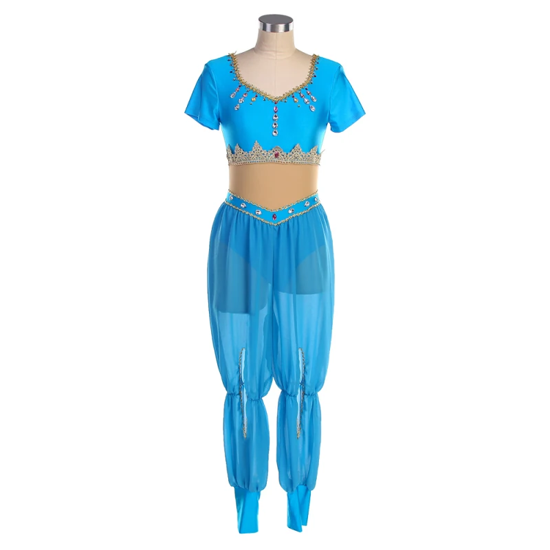 Top con sujetador de LICRA de manga corta con inserción de malla desnuda en la cintura, traje de una pieza para adulto y niña, traje de baile de Ballet 22546