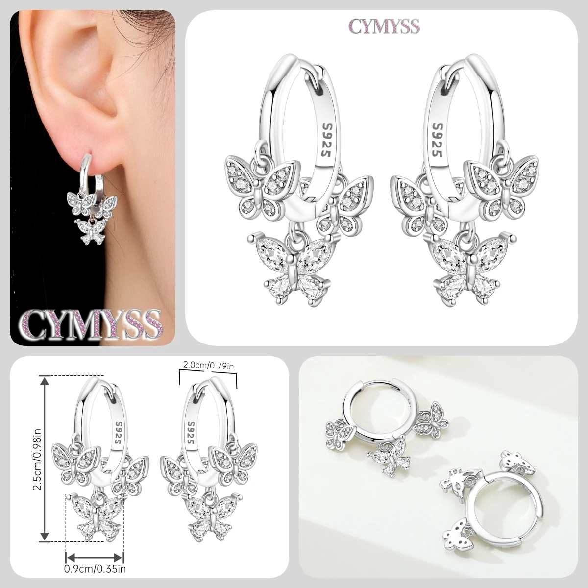 925 Sterling Silver Inlaid Zircon Butterfly Earrings Insect Element Original Design Women's Fashion Party Jewelry Gift Ear Loops S69c51e478b0543afbea207faf0cdbf8c9