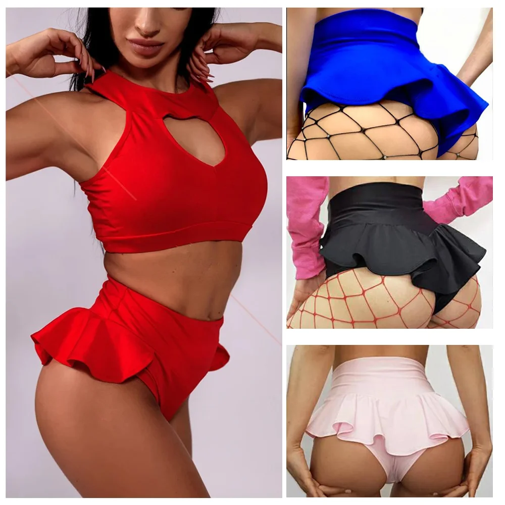 

Solid Color Stretchy Butt Lifting Shorts High Waist Slimming Ruffled Sports Skirts Women Pants Training Yoga Shorts Sportswear