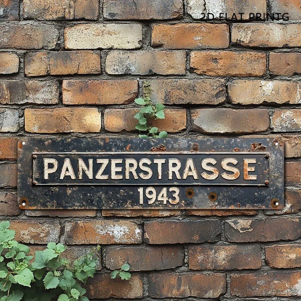1 peça 2d plano 15.7 "x 3.9" "panzer strasse 1943" sinal de metal-alumínio vintage decoração de rota de tanque da segunda guerra mundial, ideal para uso interno/externo