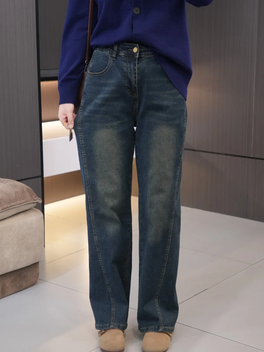 

Plus Size plus Size High Waist Slim Fit Straight Leg Jeans Spring Faion for Plump Women Wide Leg Pants Korean Sle Casual Cott...