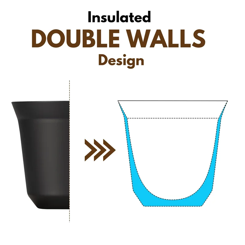 

HGFLE-80Ml Stainless Steel Espresso Cups Set - 2 Pack Double Wall 304 Stainless Steel Demitasse Cups 2.7Oz,Black