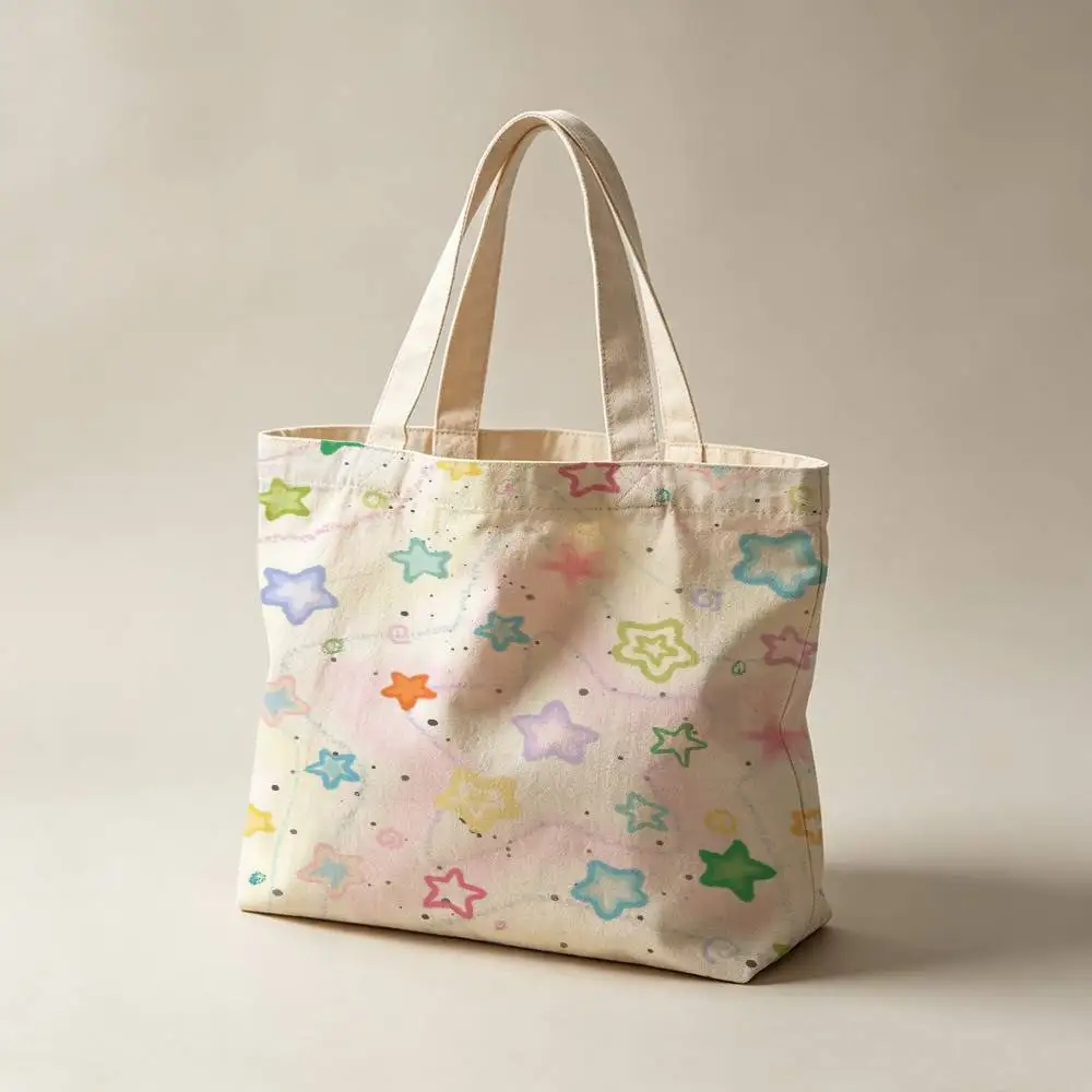 Cartoon Star Canvas Tote Bag Waterproof Lining Large Capacity Reusable Shopping Bags Casual Student Daily Handbag