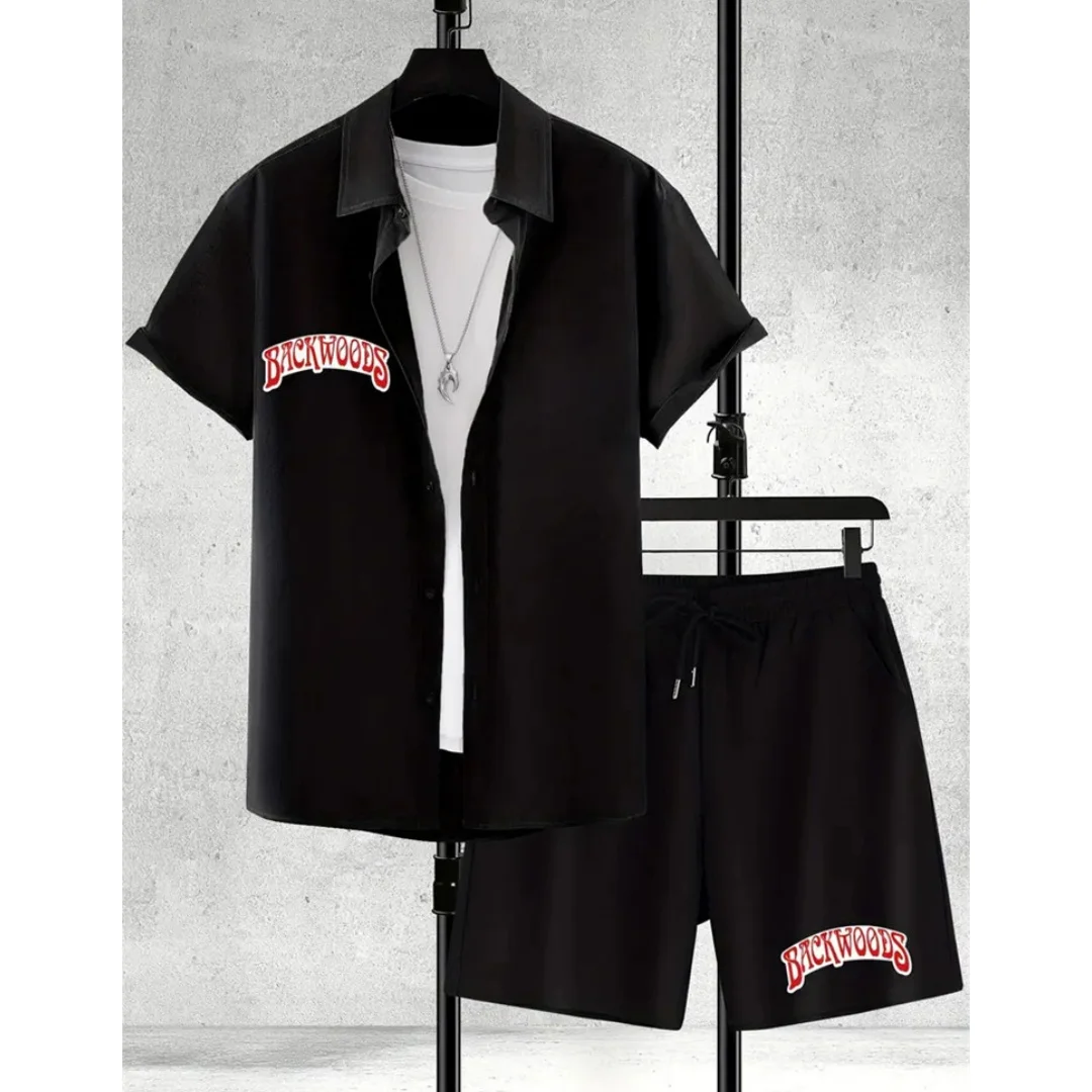 2026 New Men's Short Sleeve Shirt Shorts Set Beach Vacation Style Daily Sports Men's Set Summer Plus Size Comfortable Men's Wear