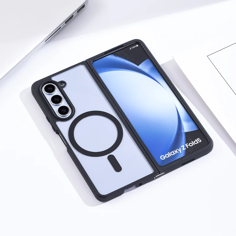 2in1 Transparent Hard PC Magsafe Case For Samsung Galaxy Z Fold 6 5 4 Magnetic Wireless Clear Shockproof Armor Cover Strap