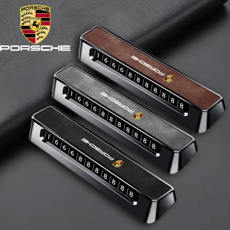 

Leather Car Temporary Parking Plate Signs Phone Number Plate Park Stop For Porsche 911 718 Taycan Panamera Cayenne Macan Cayman