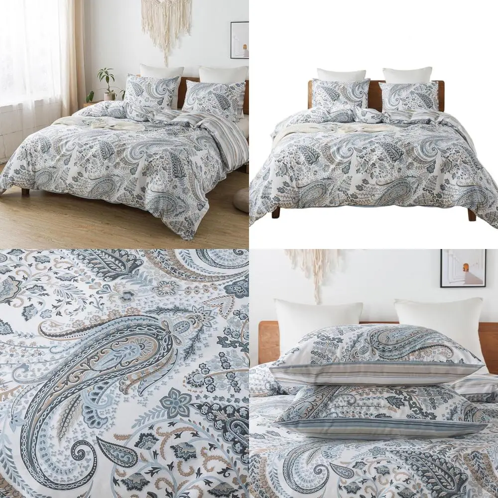 

Хлопковое пододеяльник Queen — 3 шт., пододеяльник с узором пейсли, мягкие и дышащие комплекты пододеяльников с цветочным принтом, с застежкой-молнией и