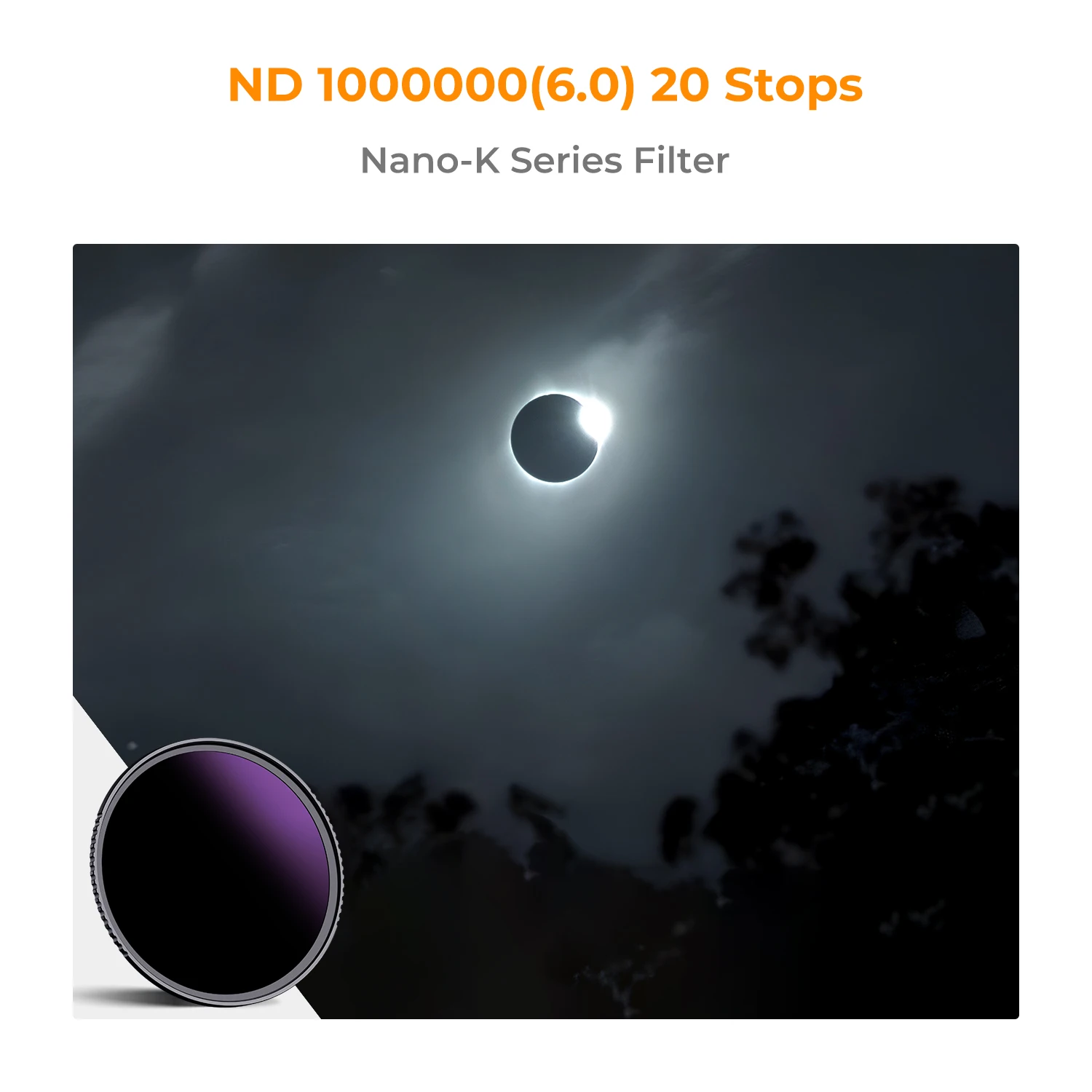 K&F Concept ND1000000 Ultra Dark ND Filter Solar Filter(K Series) 20-Stops Fixed Neutral Density Filter With Waterproof Coatings