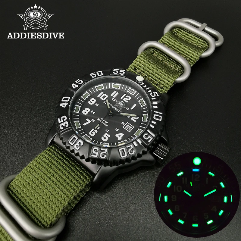 ADDIES 2021 Men\'s Sports Watch Military Luxury Rotating Bezel Luminous Watch NATO Nylon Strap 50m Waterproof Quartz Dive Watch