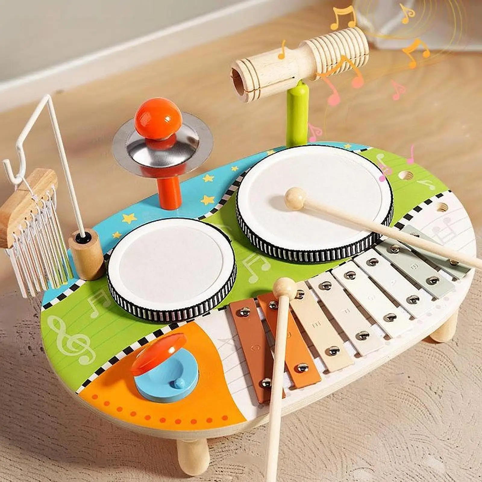 Xylophone Drum Set Kids Drum Kits Fine Motor Skill Detachable Musical Instrument Toy Wood Percussion Toy for Kids Party Favor