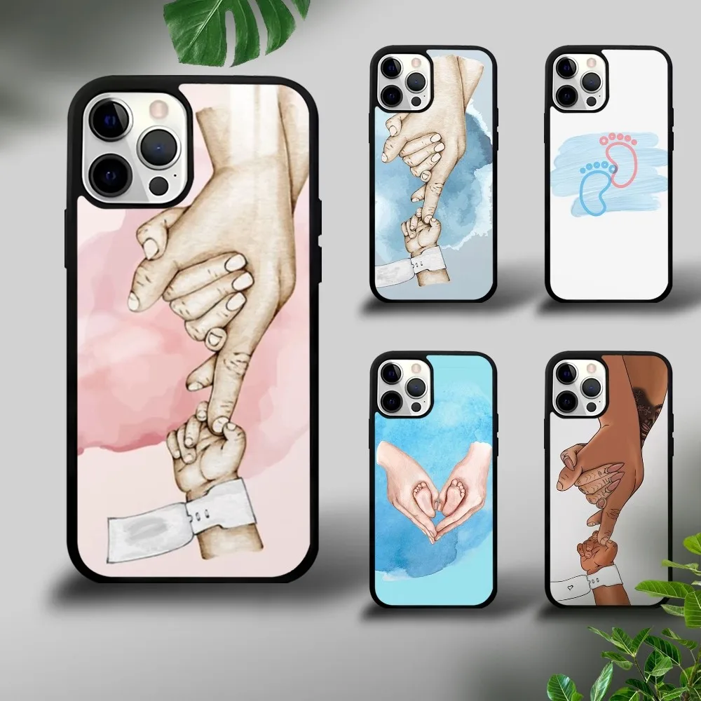 

Baby Mom daughter Son Dad Hand Phone Case For iPhone 16 15 14 13 12 11 Pro Xs Max Mini Plus Celulares Hard Funda