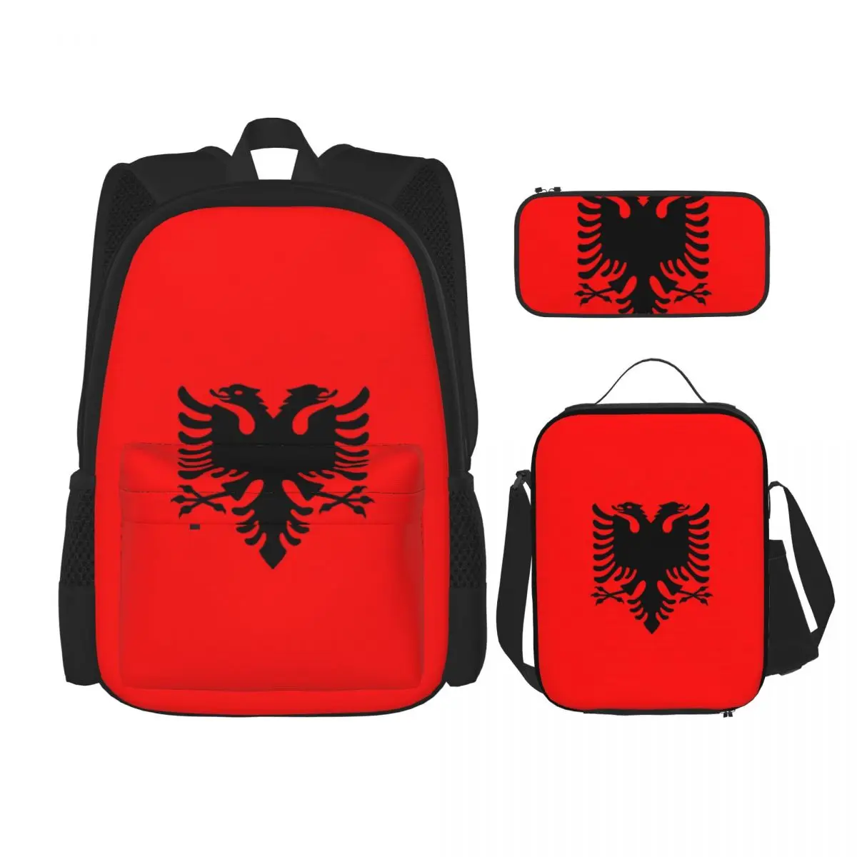 

Flag Of Albania Backpacks Boys Girls Bookbag Children School Bags Cartoon Kids Rucksack Lunch Bag Pen Bag Three-Piece Set