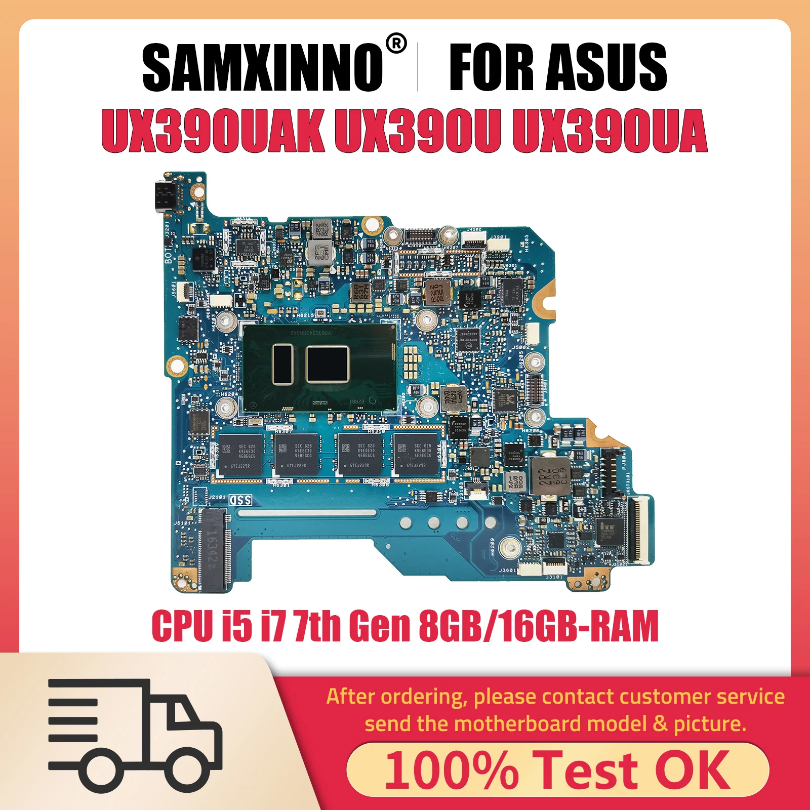 

UX390UAK Laptop Motherboard For ASUS ZenBook UX390U UX390UA UX390UAK Notebook Mainboard with CPU i5 i7 7th Gen 8GB 16GB RAM