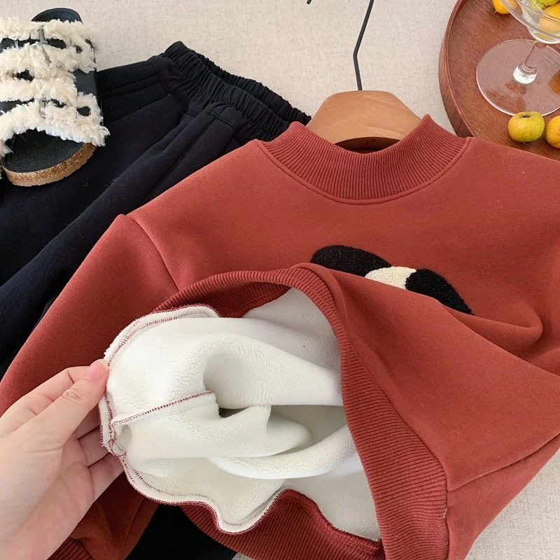 가을 겨울 어린이 소년 스웨터 만화 인쇄 플러스 벨벳 두꺼운 면화 유아 소년 풀오버 어린이 소년 따뜻한상의