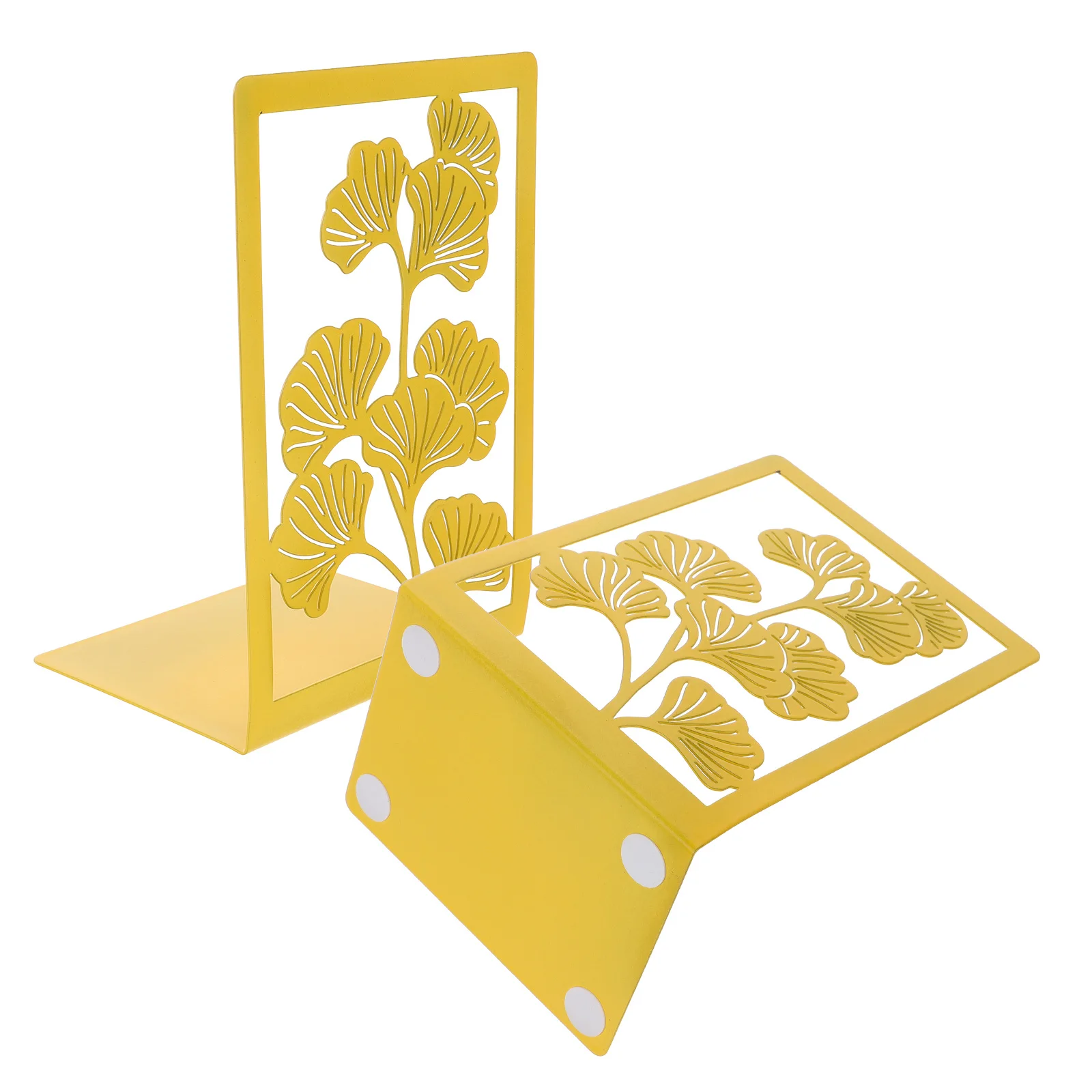 2pcs Metal Bookends Desktop Organizer Study Shelf Stand Ginkgo Biloba Yellow Decorative Multi-Function File Holder