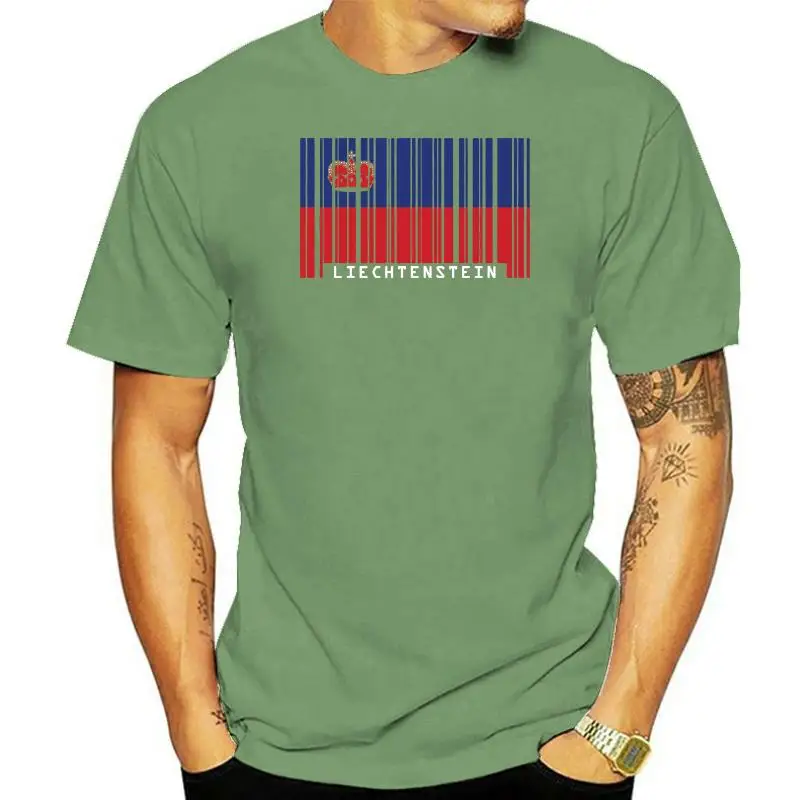 Print T Shirt Mens Short Sleeve Hot Liechtenstein Barcode Style Flag - Mens Crewneck T-Shirt - 7 Colours T-Shirt