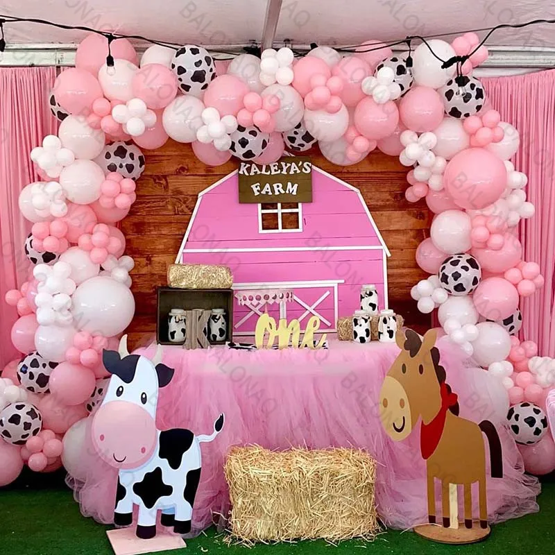 

1set Pink Farm Party Decoration Balloon Garland Arch Kit Cow Animal Birthday Backdrop Latex Air Globos Baby Shower Kids Supplies