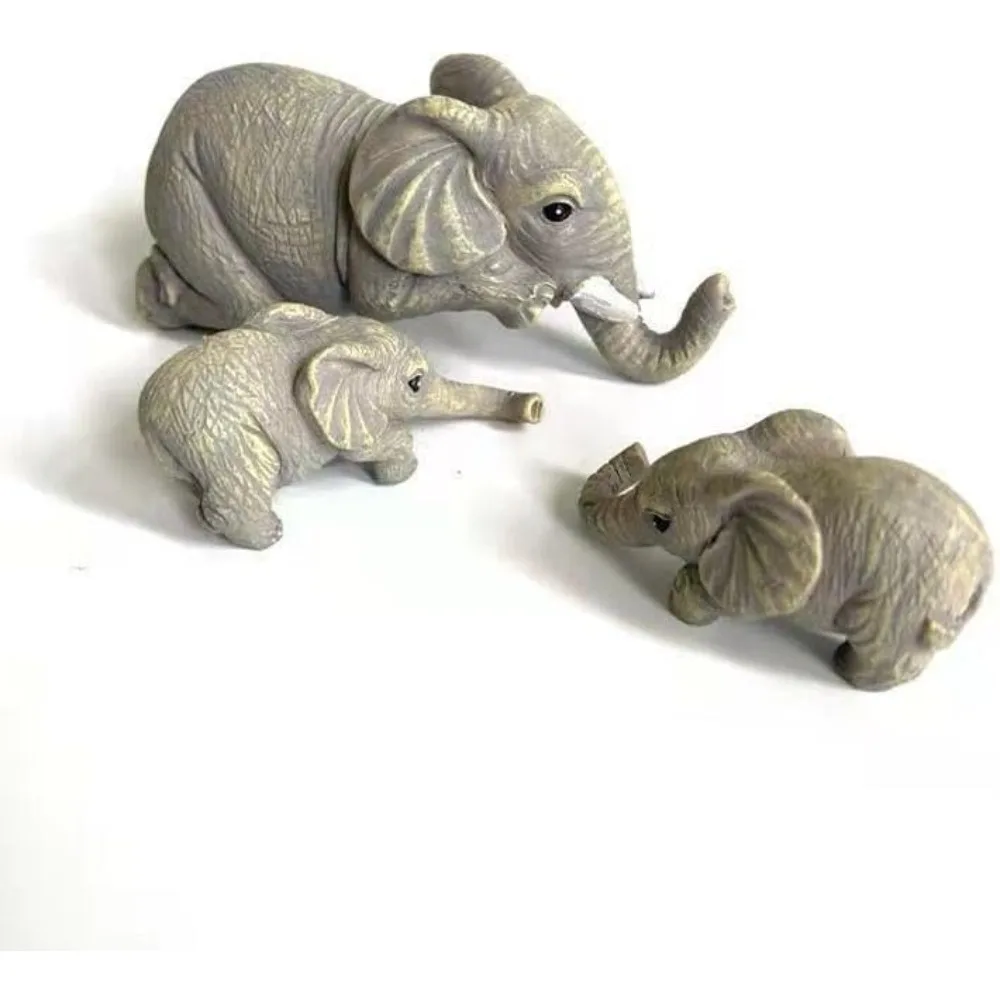 3 Elephant Mother & Babies Figurines - Fireplace Decor, Resin, Shelf Hanger - view 3