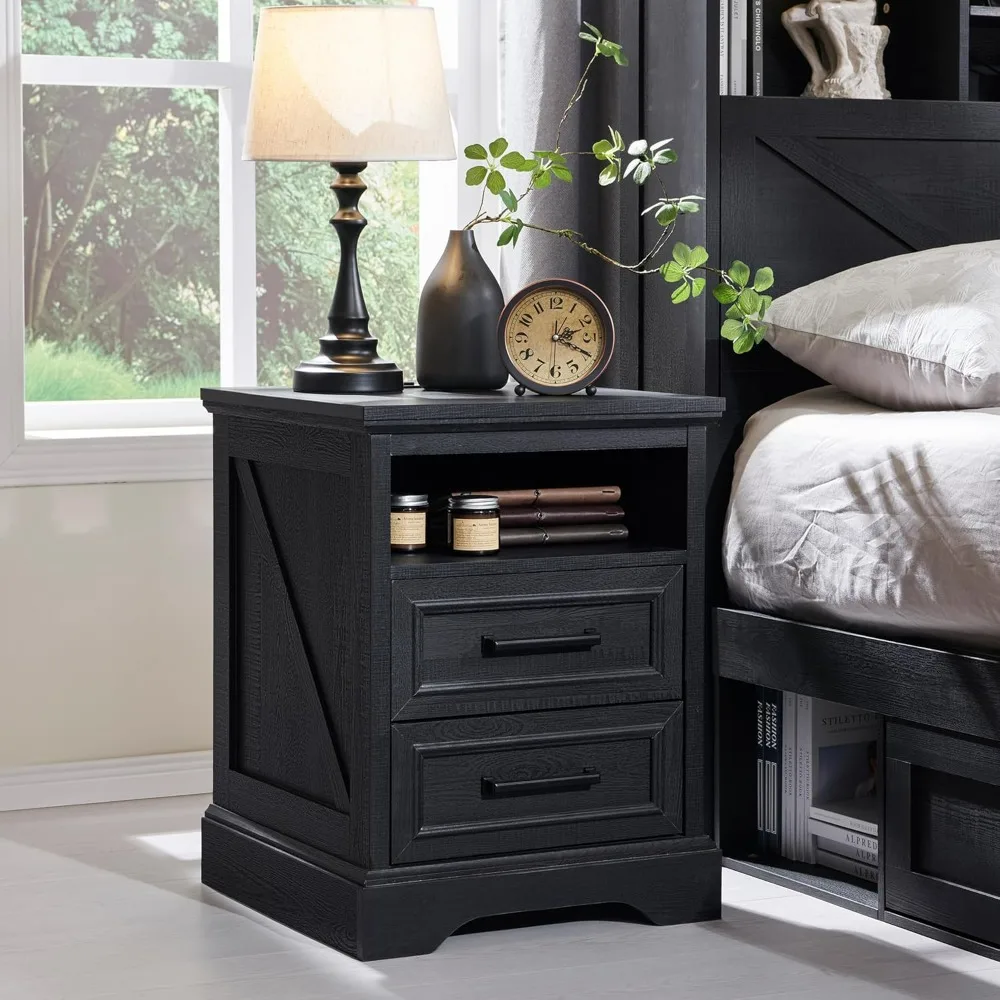 

Farmhouse Nightstand with Charging Station,End Table with 2 Drawers Storage,Side Table,Bedside Cabinet for Bedroom