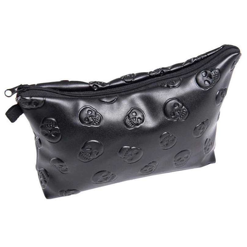 1 pc Black Skull Cosmetic Bag donna PU Leather Makeup Bag Organizer da viaggio per cosmetici Kit da toilette borsa Dropshipping