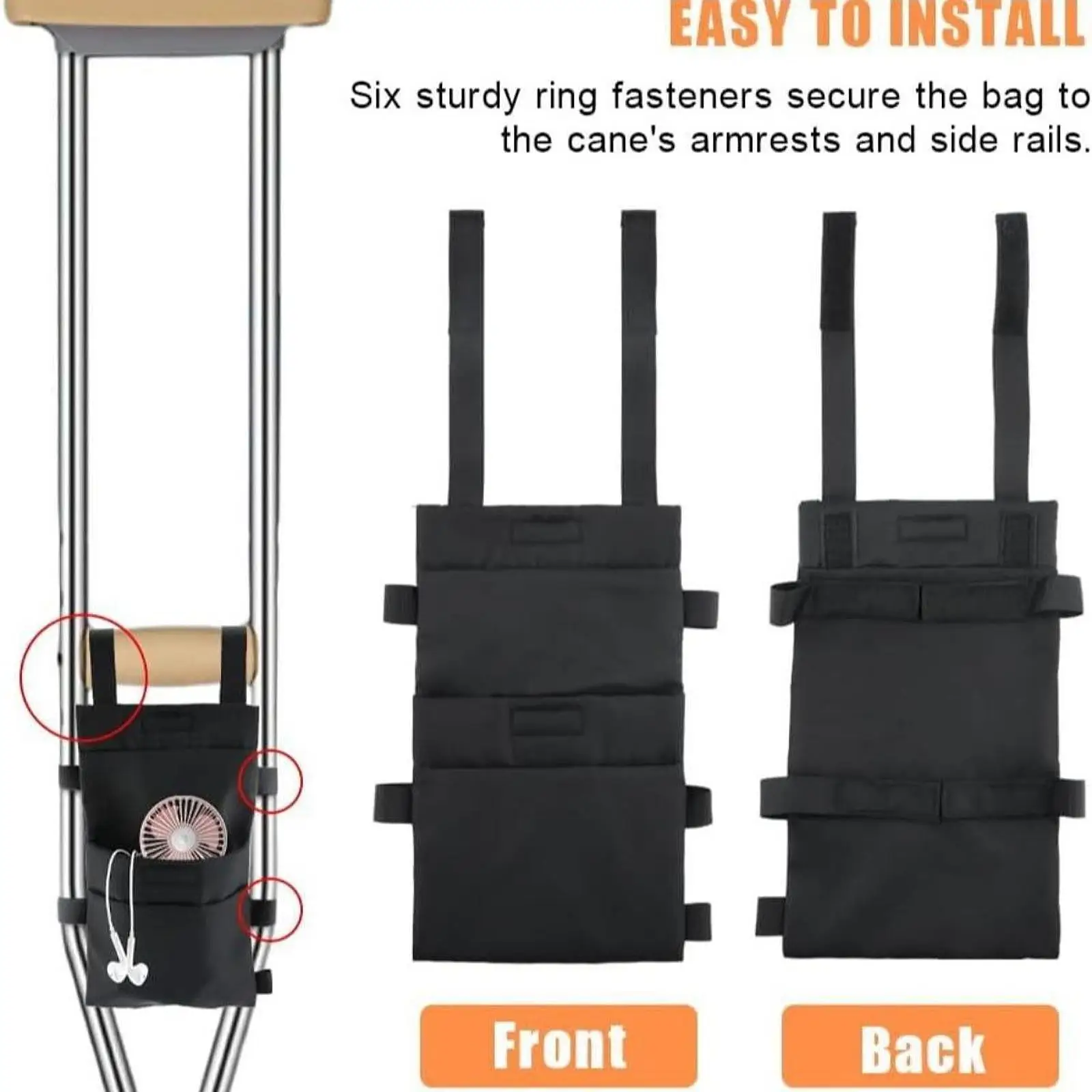

Crutch Bag Washable Underarm Crutches Pouch Pocket Portable Storage Crutch Accessories Tote Bag for Seniors Adults Disabled