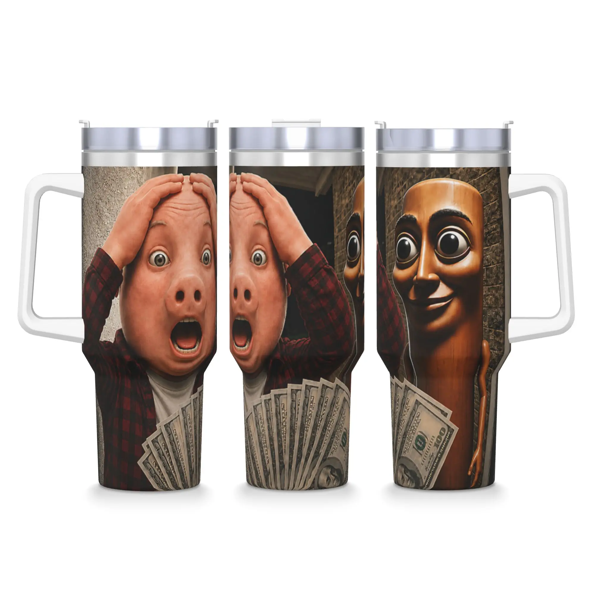 Tung Sahur John Pork Motion at Your Front Door Stainless Steel Tumbler Mugs Cup Coffee Mug Cold Drink Milk Tea Water Bottle