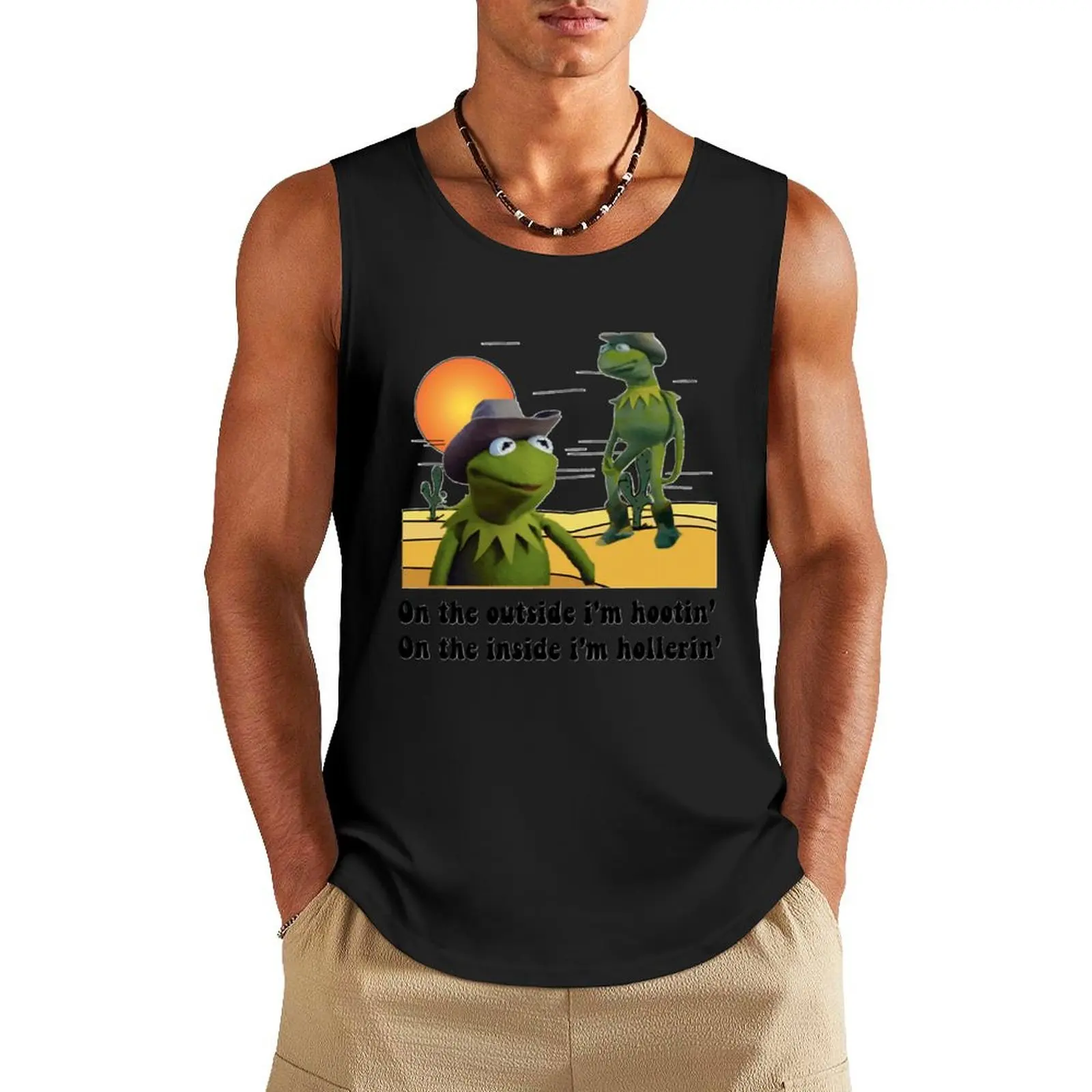 On The Outside Im Hootin on The Inside Im Hollerin Tank Top Sports clothing bodybuilding men summer 2025