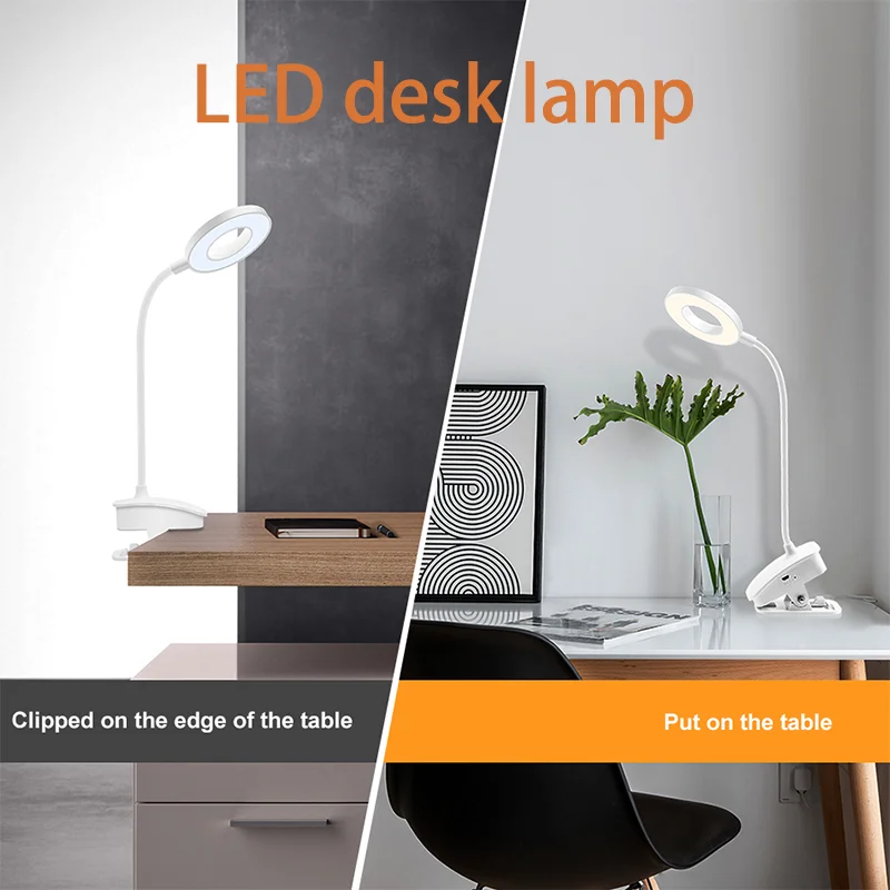 

LED desk lamp eye protection adjustable brightness reading lamp with clip lamp USB charging office study dormitory bedside lamp