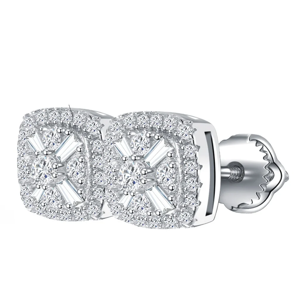 

S925 Sterling Silver Sparkling Square Moissanite Stud Earrings For Women Wedding Party Fine Jewelry Gift