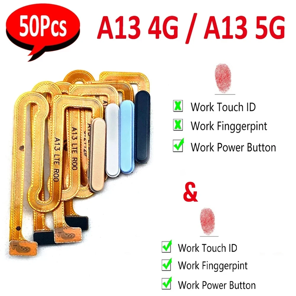 50Pcs，NEW Tested For Samsung A13 4G A135F / A13 5G A136B Back Fingerprint Sensor Keypad Flex Cable Home Button Flex Cable Parts