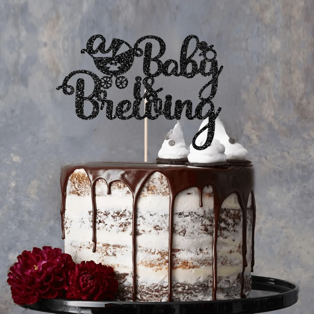 1 Stück „Baby Is Brewing“ Kuchenaufsatz – Halloween-Babyparty-Dekoration, Gothic-Baby-Geburtstagsparty-Dekoration, schwarzer Kuchenaufsatz – Detail 3