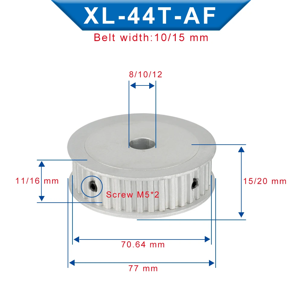 Timing Pulley XL 44T  Bore 8/10/12 mm Teeth Pitch 5.08 mm Aluminum Pulley Trapezoidal Tooth Fit For Timing Belt Width 10/15 mm