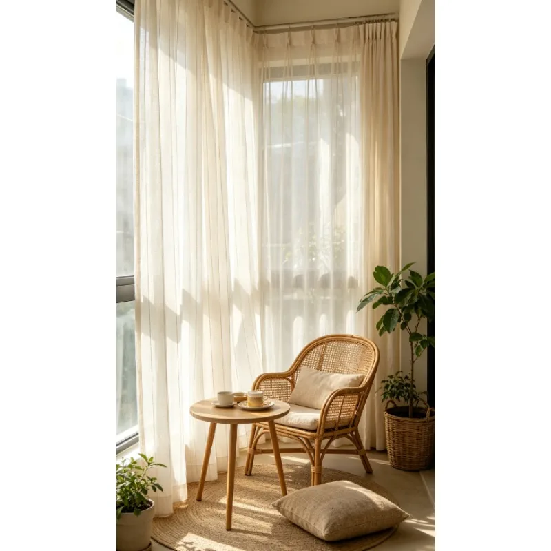 Modern Minimalist Linen Gauze Plain Color Gauze Curtain, Transparent But Not Translucent, Living Room, Bedroom, Balcony Curtains