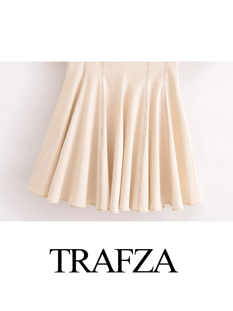 TRAFZA, moda para mujer, vestido plisado de manga corta ajustado con cuello tipo Polo liso, minivestido informal elegante de calle alta para mujer