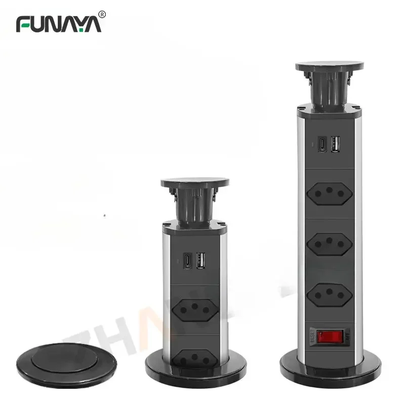 Pop Up Table Sockets Brazil Pull-out 3 Outlets 1 USB A C Plug Socket 2500W Pull-up Bult In Desktop Embedded Lifting Row Socket